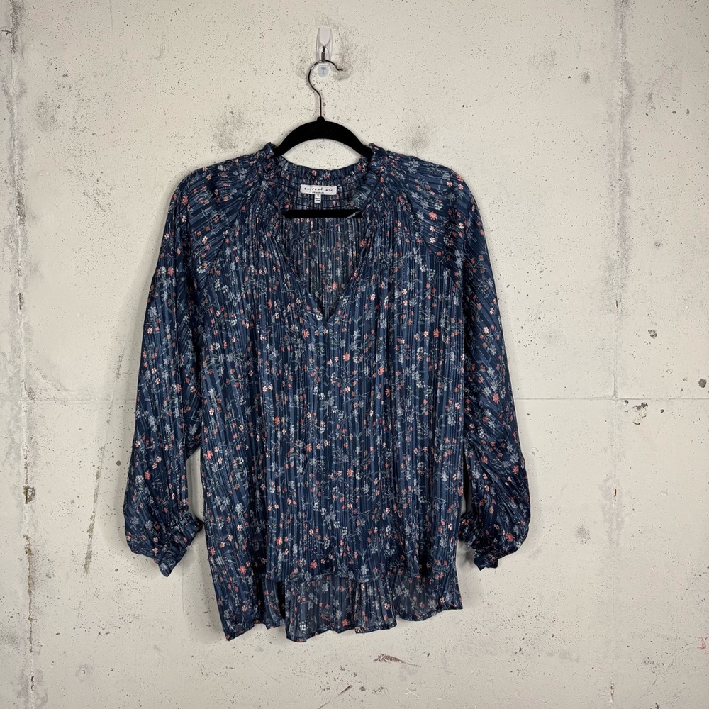 Current Air For Anthropologie Tie Neck Peasant Blouse Cinched Cuff Small